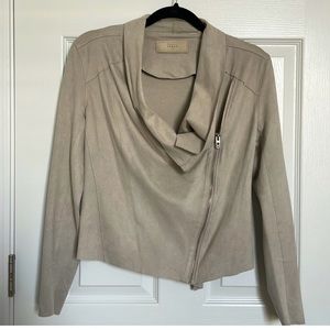 Blank NYC Suede Moto Drapey Asymmetrical, Zipper Beige Jacket, Size S